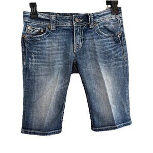 Miss Me Bermuda Denim Shorts Low Rise Embroidered Size 28